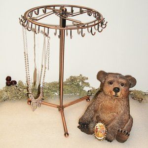 SOLD! Handmade Copper Necklace Jewelry Rotating Display Stand 11" Tall 23 Hooks